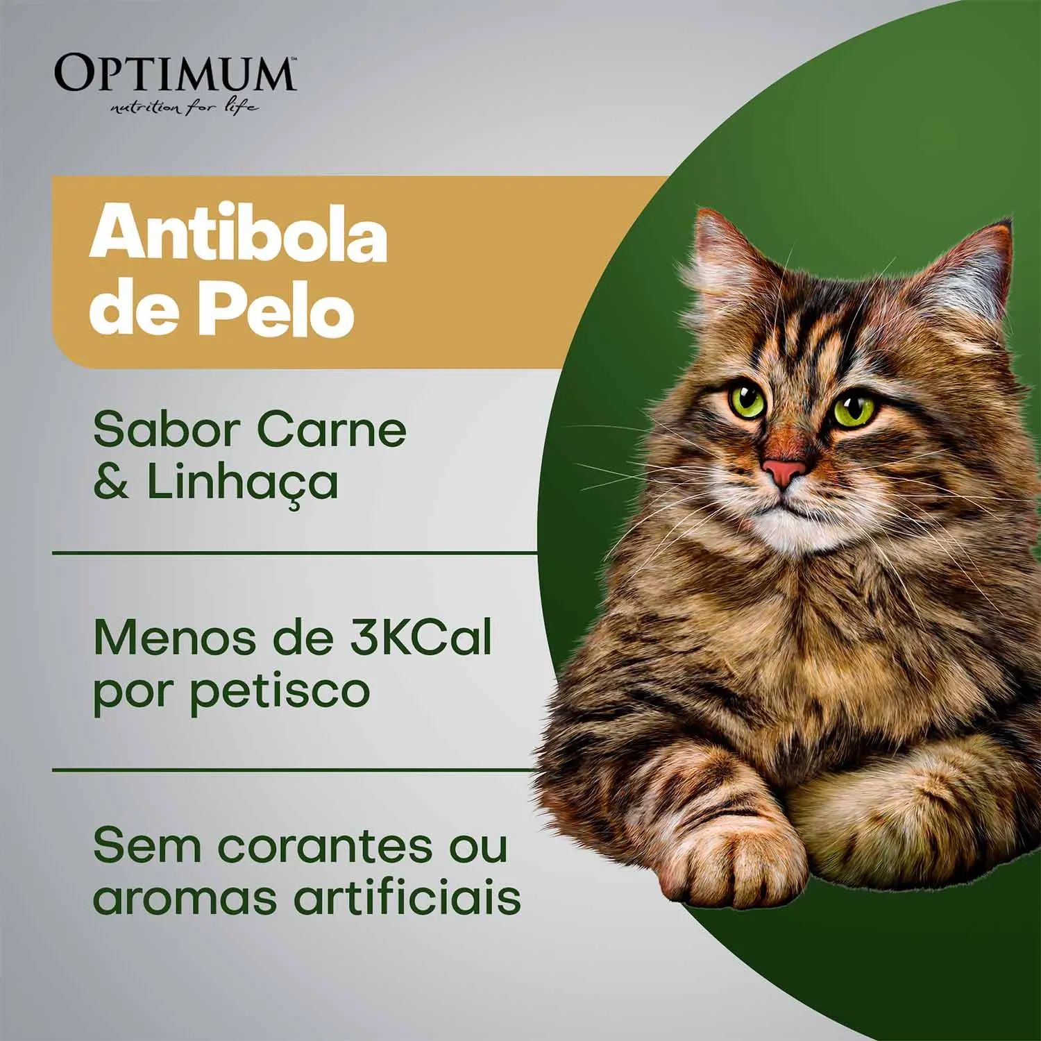 Petisco Optimum Gatos Adultos Anti Bola de Pelo Carne e Linhaça