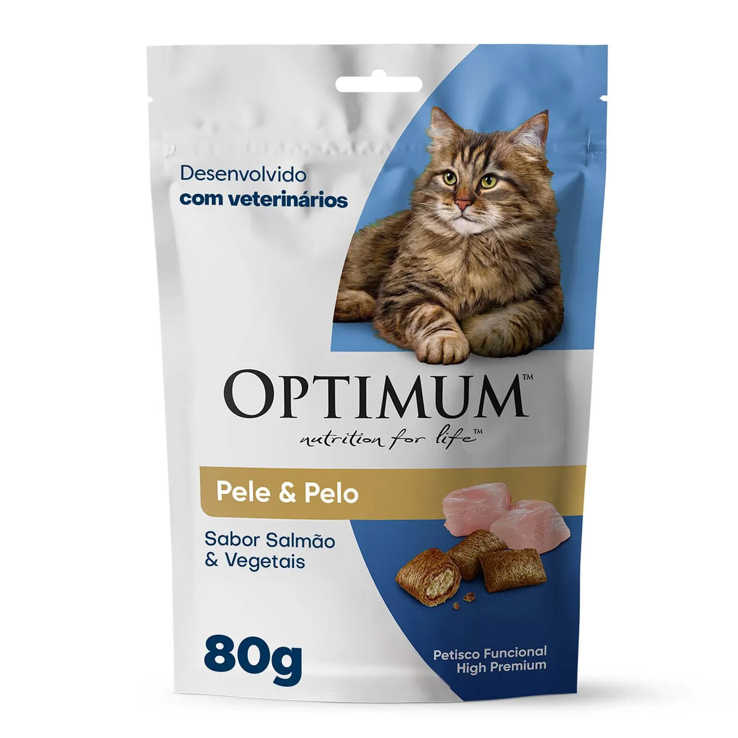 Petisco Optimum Gatos Adultos Anti Pele e Pelo Salmão e Vegetais