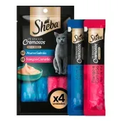 Petisco Sheba Cremoso para Gatos Adultos Atum com Salmão e Frango com Camarão