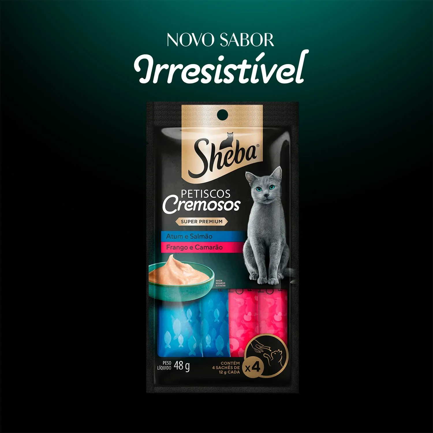 Petisco Sheba Cremoso para Gatos Adultos Atum com Salmão e Frango com Camarão Petisco Sheba Cremoso para Gatos Adultos Atum com Salmão e Frango com Camarão