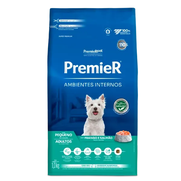 Ração Premier Ambientes Internos Cães Adultos Raças Pequenas Frango e Salmão 1 kg