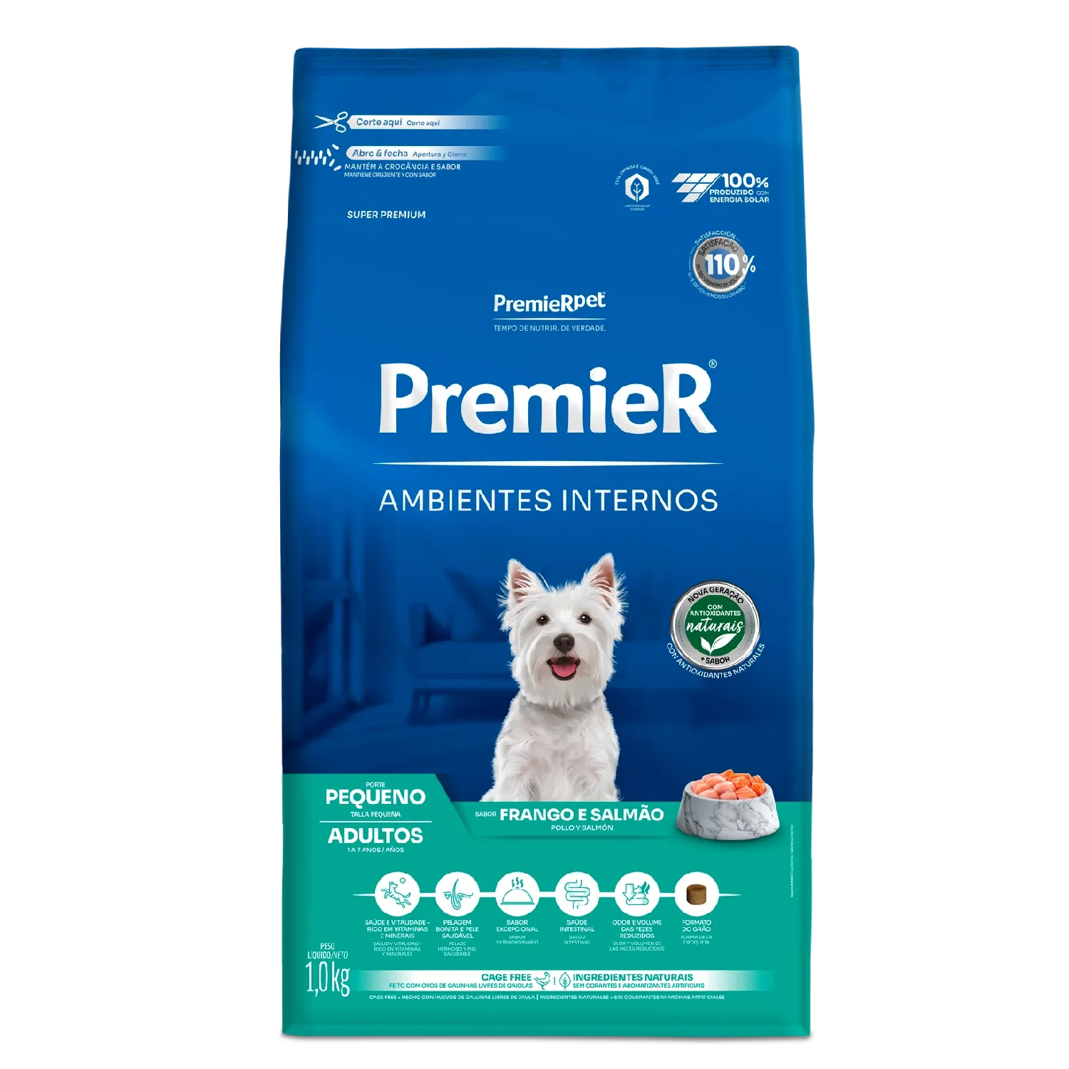 Ração Premier Ambientes Internos Cães Adultos Raças Pequenas Frango e Salmão