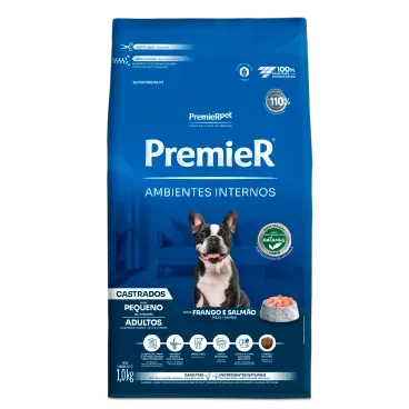 Racao-Premier-Ambientes-Internos-Caes-Castrados-Adultos-Frango-e-Salmao-1kg-frente
