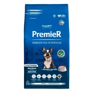 Ração Premier Ambientes Internos Cães Castrados Adultos Frango e Salmão