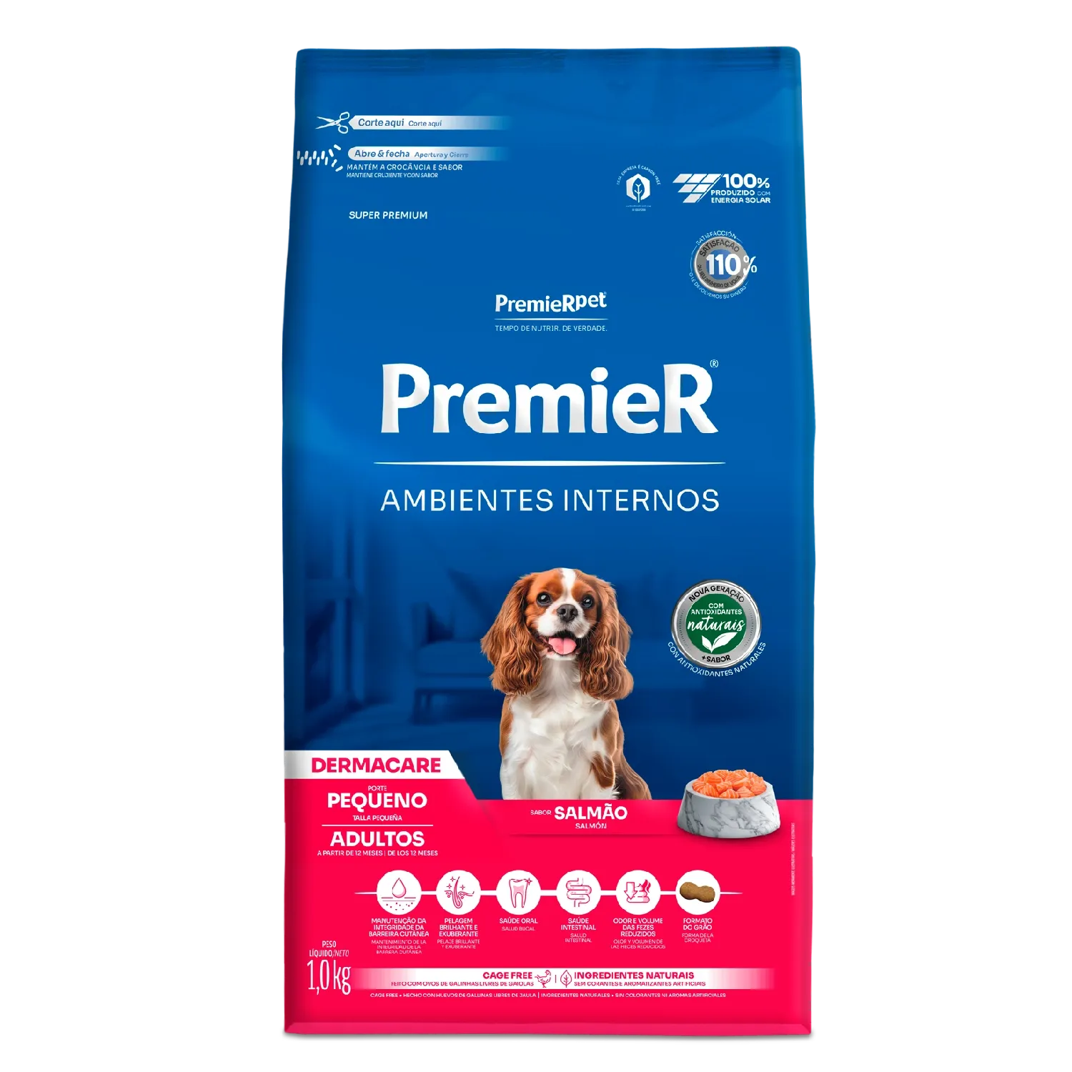 Ração Premier Ambientes Internos Dermacare Cães Adultos Raças Pequenas Salmão