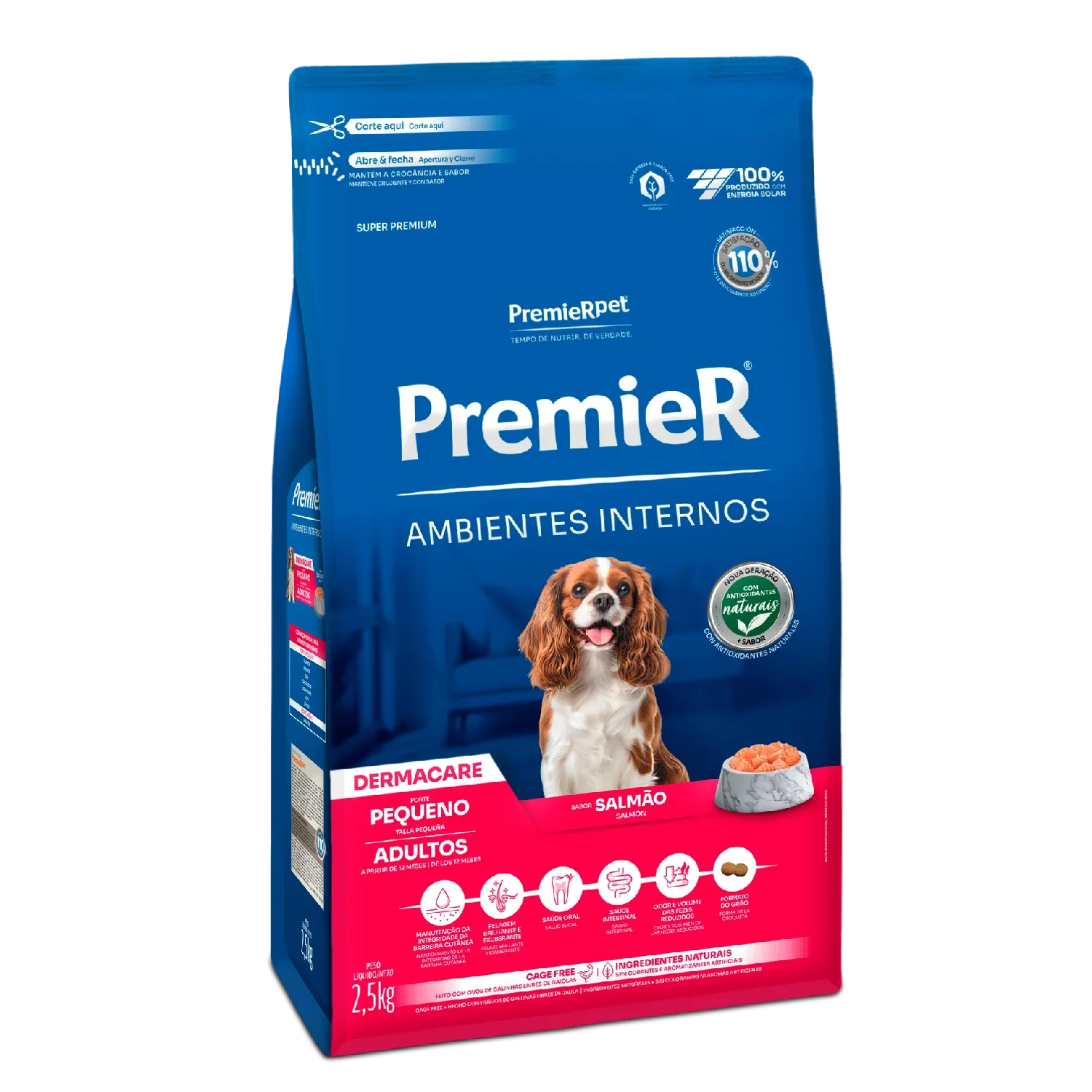 Ração Premier Ambientes Internos Dermacare Cães Adultos Raças Pequenas Salmão