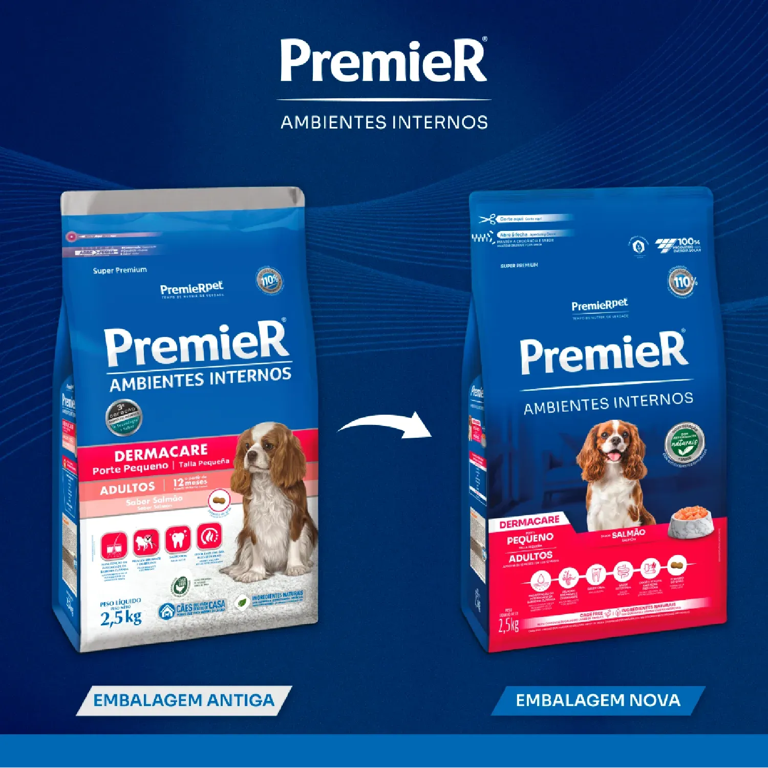 Ração Premier Ambientes Internos Dermacare Cães Adultos Raças Pequenas Salmão