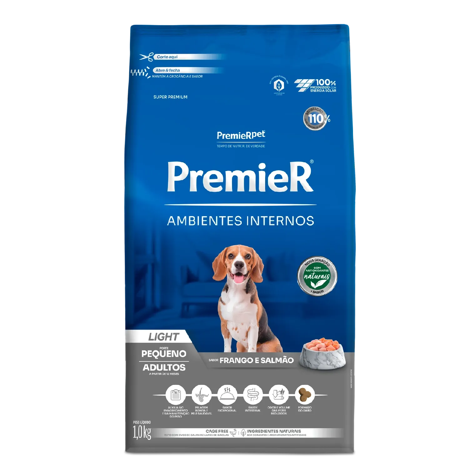 Ração Premier Ambientes Internos Light Cães Adultos Frango e Salmão