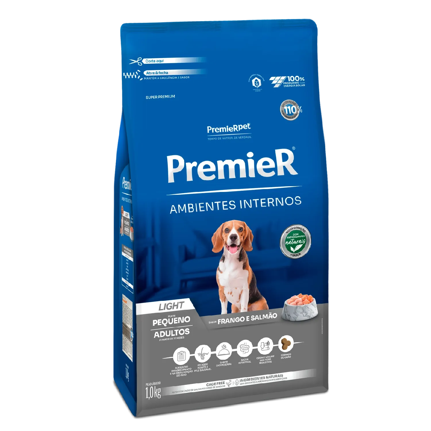 Ração Premier Ambientes Internos Light Cães Adultos Frango e Salmão