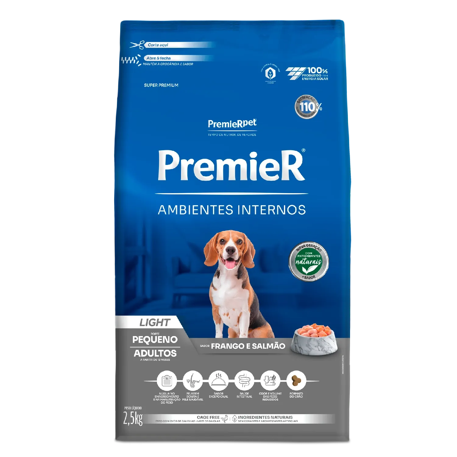 Ração Premier Ambientes Internos Light Cães Adultos Frango e Salmão