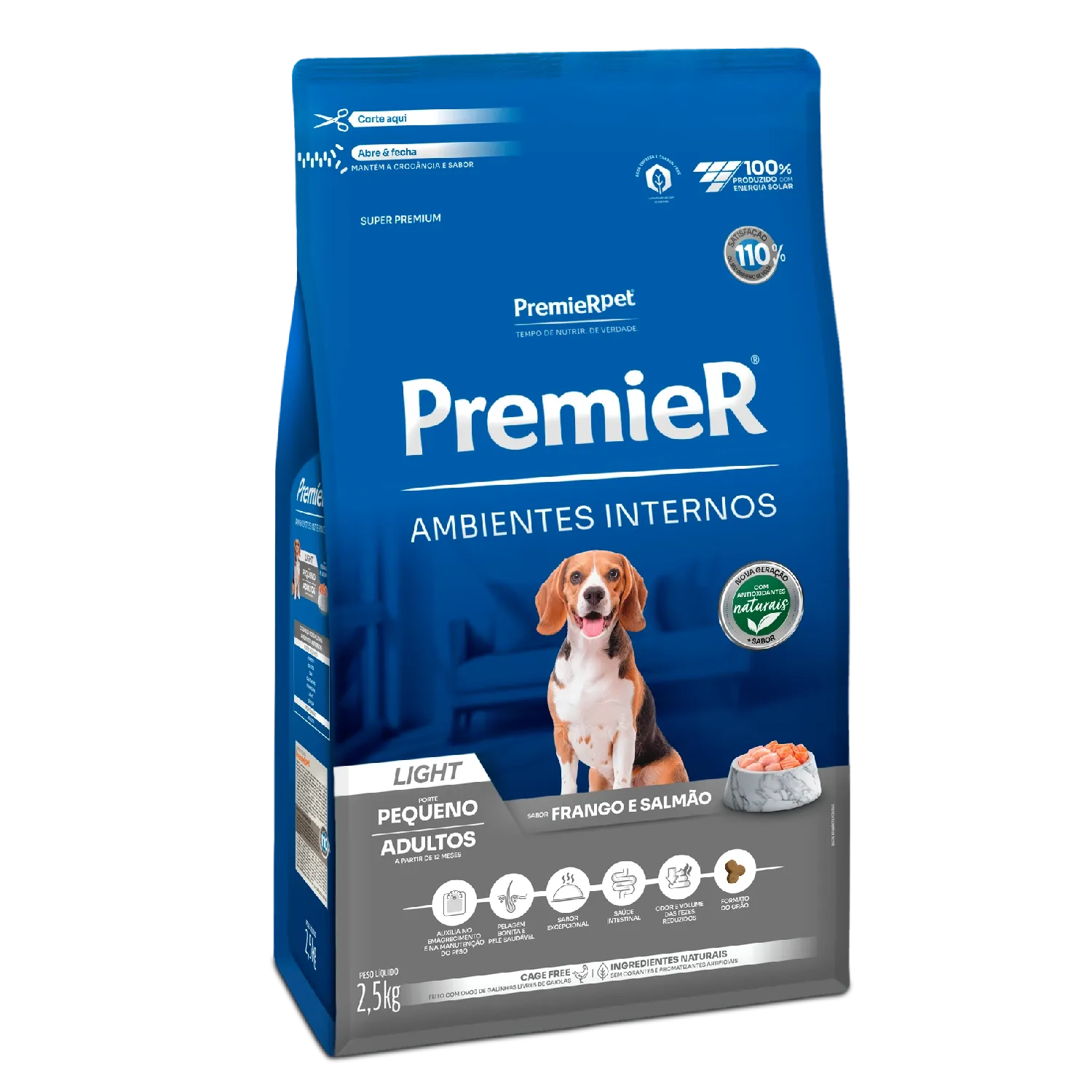 Ração Premier Ambientes Internos Light Cães Adultos Frango e Salmão