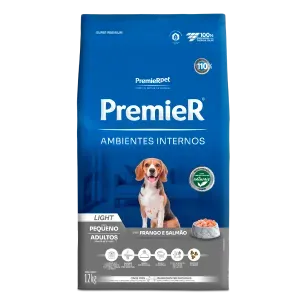 Ração Premier Ambientes Internos Light Cães Adultos Frango e Salmão