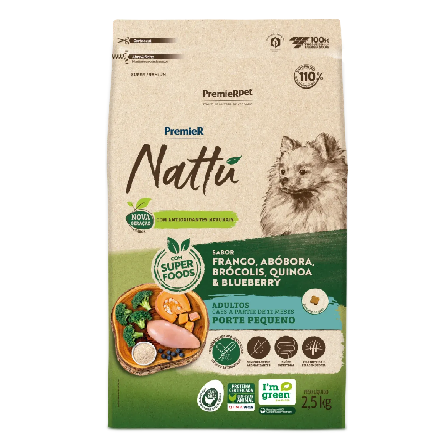 Ração Premier Nattu Cães Adultos Pequeno Porte Abóbora