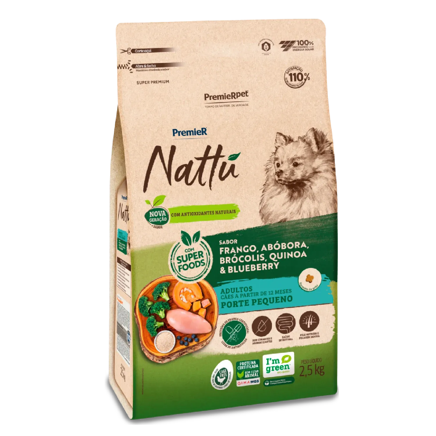 Ração Premier Nattu Cães Adultos Pequeno Porte Abóbora