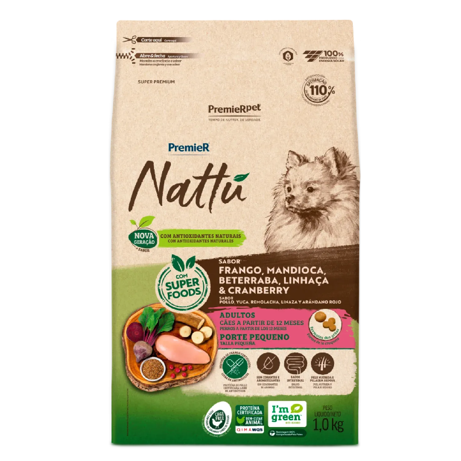 Ração Premier Nattu Cães Adultos Pequeno Porte Mandioca