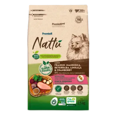 Racao-Premier-Nattu-Caes-Adultos-Pequeno-Porte-Mandioca-2.5kg-frente
