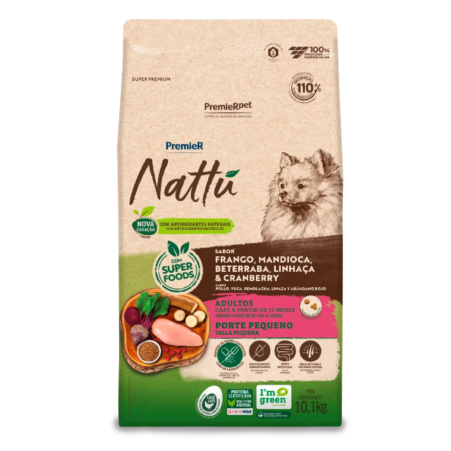Ração Premier Nattu Cães Adultos Pequeno Porte Mandioca