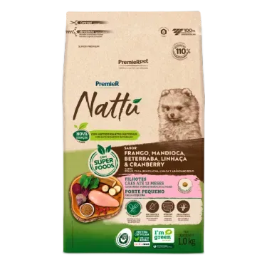 Racao-Premier-Nattu-Caes-Filhotes-Pequeno-Porte-Mandioca-1kg-frente