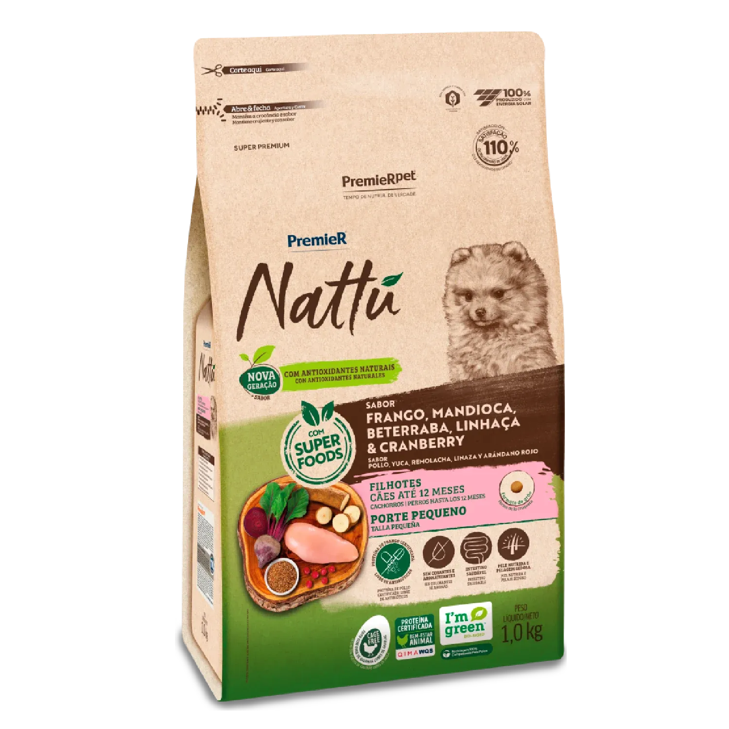 Ração Premier Nattu Cães Filhotes Pequeno Porte Mandioca
