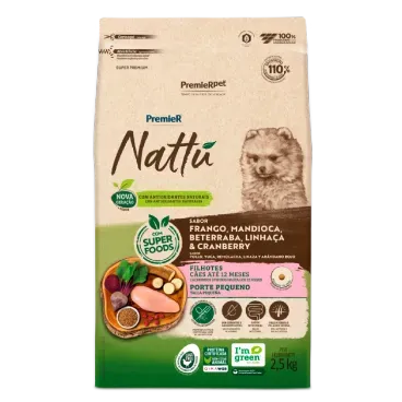 Racao-Premier-Nattu-Caes-Filhotes-Pequeno-Porte-Mandioca-2.5kg-frente