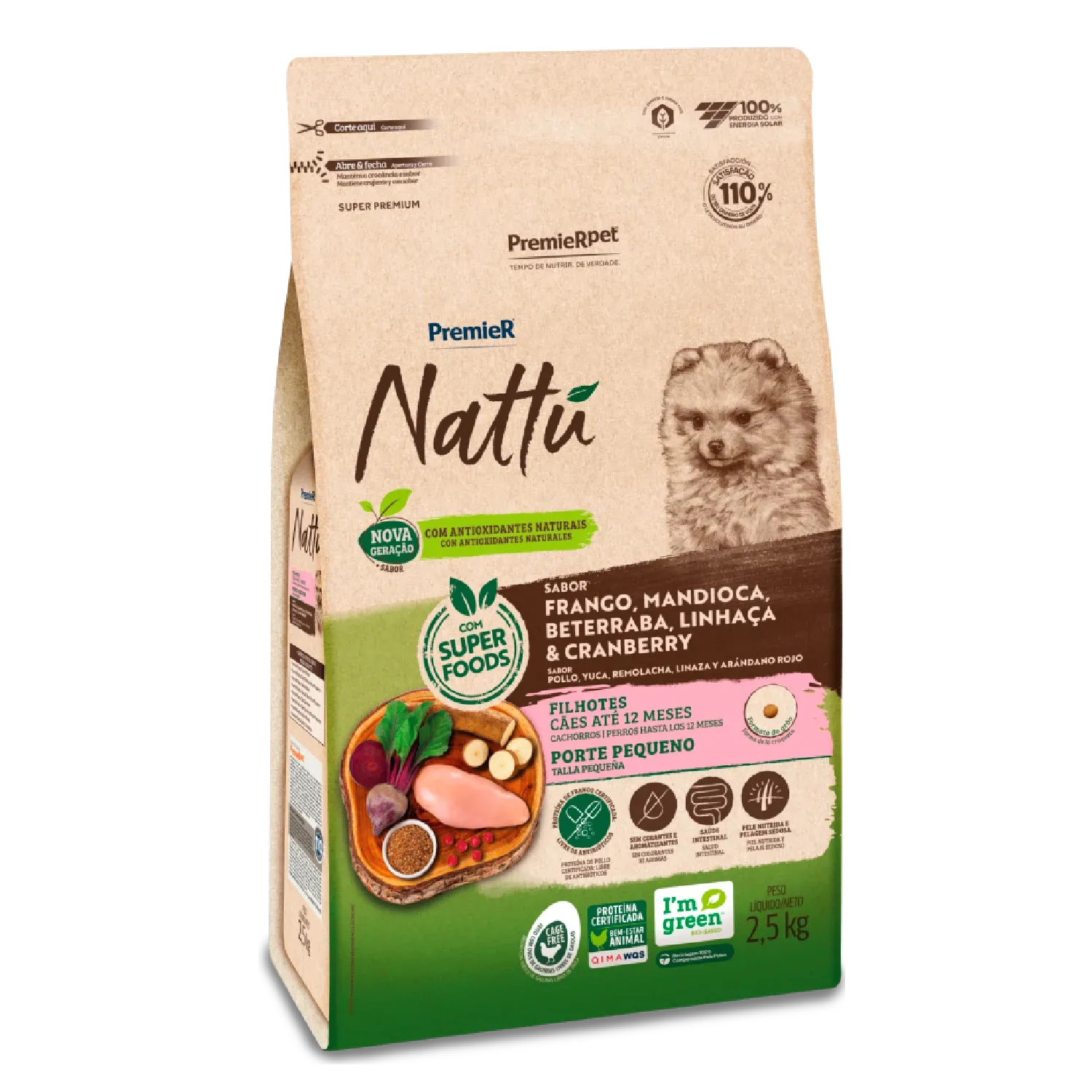 Ração Premier Nattu Cães Filhotes Pequeno Porte Mandioca