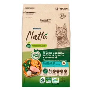 Ração Premier Nattu Gatos Adultos Castrados Abóbora