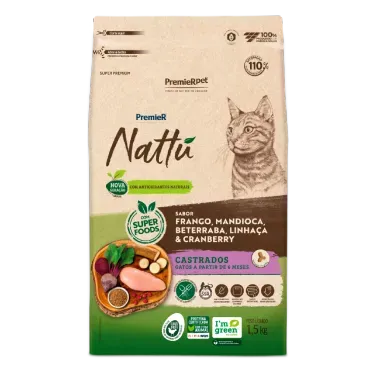 Racao-Premier-Nattu-Gatos-Adultos-Castrados-Mandioca-1.5kg-frente