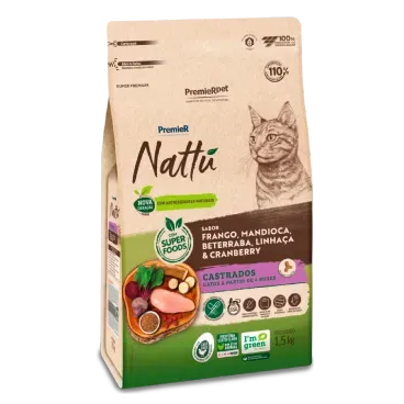 Racao-Premier-Nattu-Gatos-Adultos-Castrados-Mandioca-1.5kg-lateral