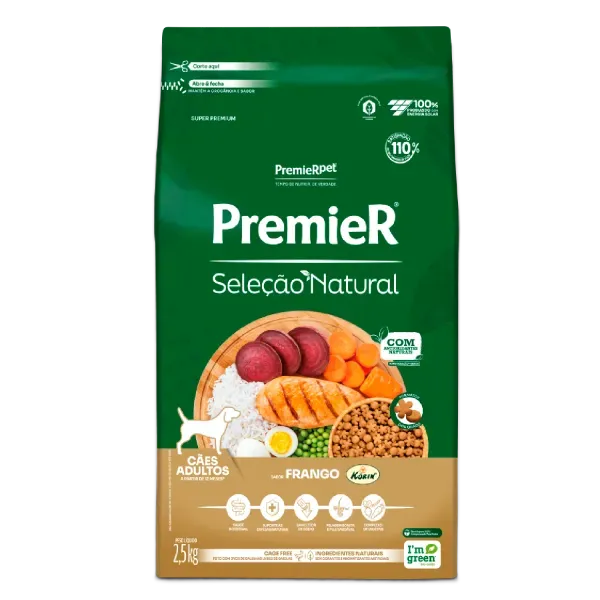 Ração Premier Seleção Natural Cães Adultos Frango Korin 2,5 kg