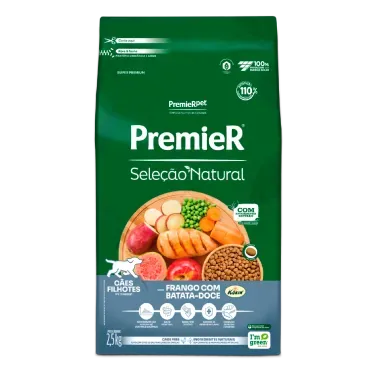 Racao-Premier-Selecao-Natural-Caes-Filhotes-Frango-com-Batata-Doce-2.5kg-frente