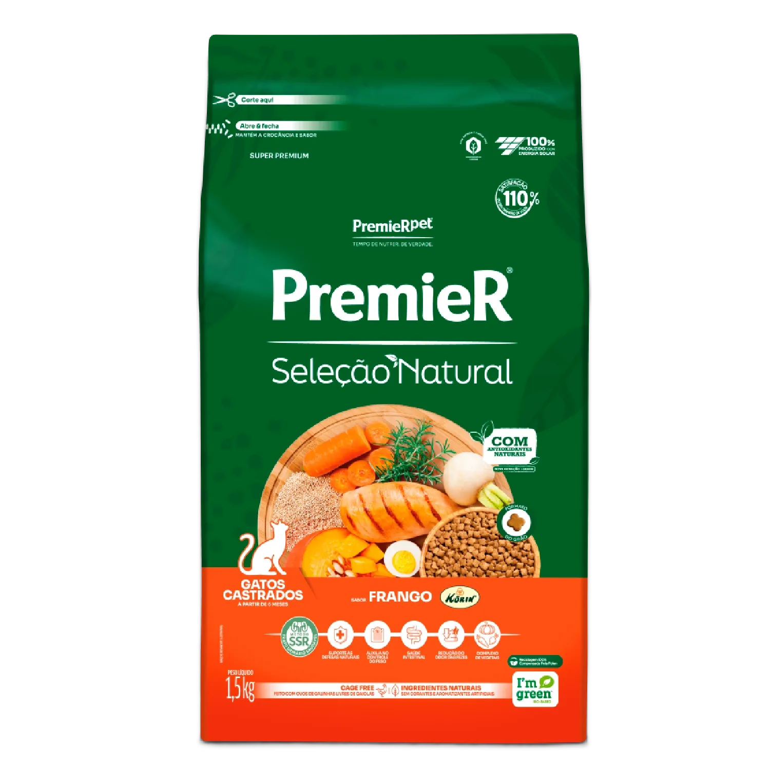 Ração Premier Seleção Natural Gatos Castrados Frango Korin