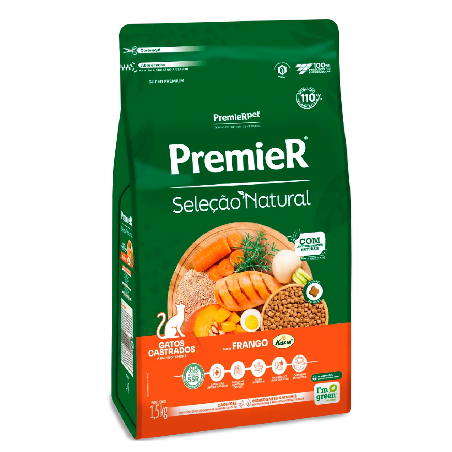Ração Premier Seleção Natural Gatos Castrados Frango Korin