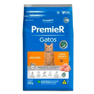 Racao-Premier-Ambientes-Internos-Gatos-Adultos-Frango-0.5kg-frente
