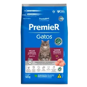 Ração Premier Ambientes Internos Gatos Adultos Pelos Longos Frango