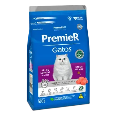 Racao-Premier-Ambientes-Internos-Gatos-Adultos-Pelos-Longos-Salmao-0.5kg-lateral