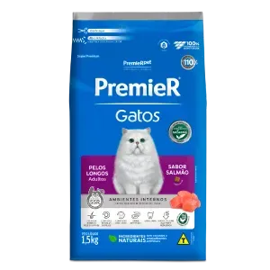 Ração Premier Ambientes Internos Gatos Adultos Pelos Longos Salmão