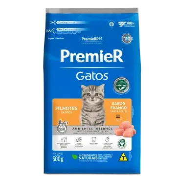 Racao-Premier-Ambientes-Internos-Gatos-Filhotes-Frango-0.5kg-frente