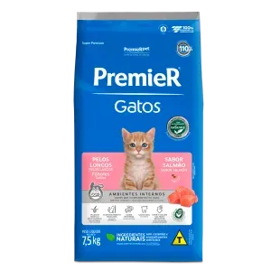 Ração Premier Ambientes Internos Gatos Filhotes Pelos Longos Salmão