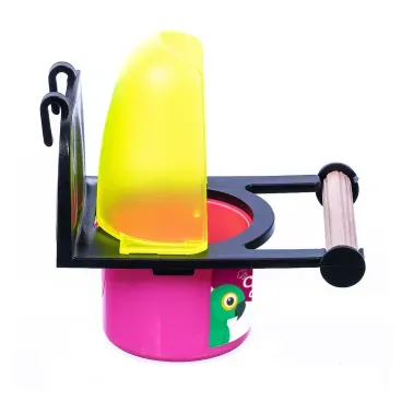 Comedouro-com-Poleiro-para-Passaros-Food-Clean-Animalissimo-Amarelo-detalhes-do-lado