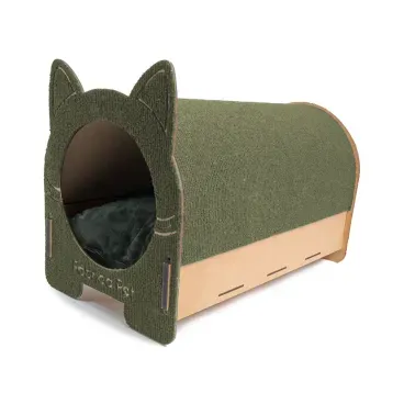 Arranhador-Cama-Iglu-Fabrica-Pet-Verde-de-lado-com-detalhes-das-orelhinhas