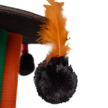 Arranhador-Torre-Tripla-Fabrica-Pet-Preto-detalhes-da-bolinha-com-pena