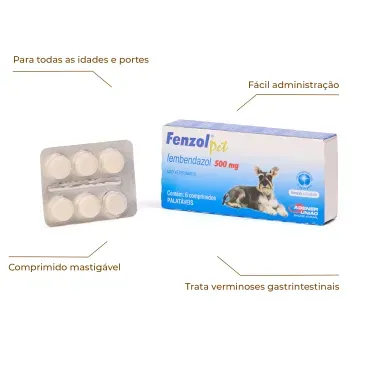 2-Vermifugo Fenzol Pet 500mg para Caes 6 comprimidos