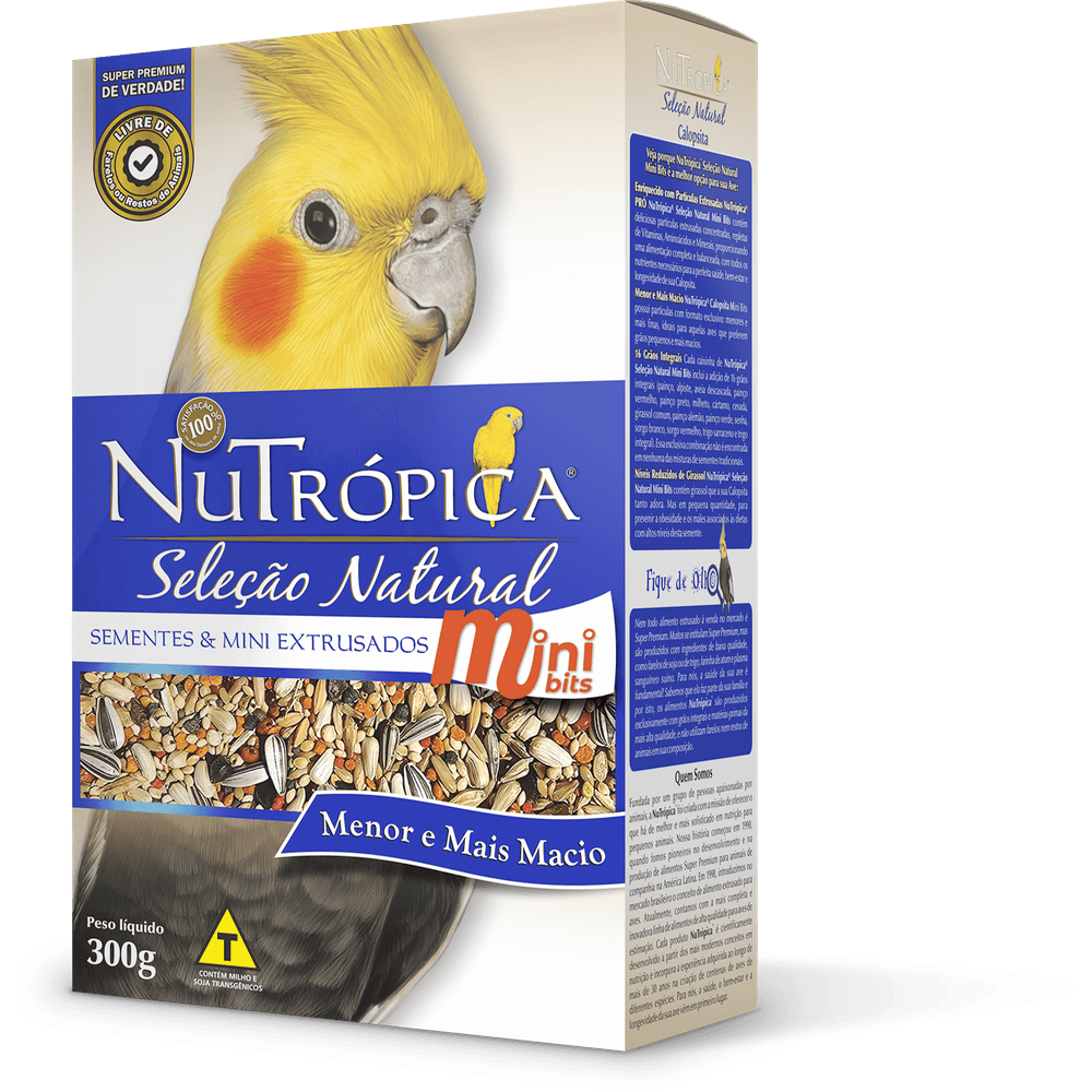 Ração Nutrópica para Calopsita Seleção Natural Sementes e Extrusado Mini Bits