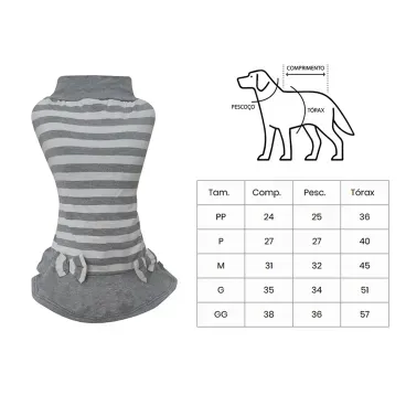 3-Vestido Listrado sem Manga Cinza Fabrica Pet
