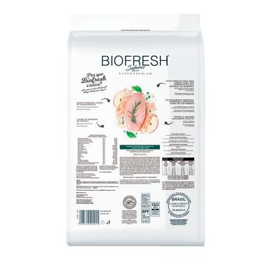 Racao-Biofresh-Caes-Adultos-Racas-Pequenas-e-Minis-Frango-1Kg-foto-da-parte-da-frente-e-lateral-do-produto