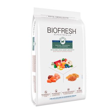 Racao-Biofresh-Caes-Filhotes-Racas-Grandes-e-Gigantes-15Kg-foto-da-parte-da-frente-e-lateral-do-produto