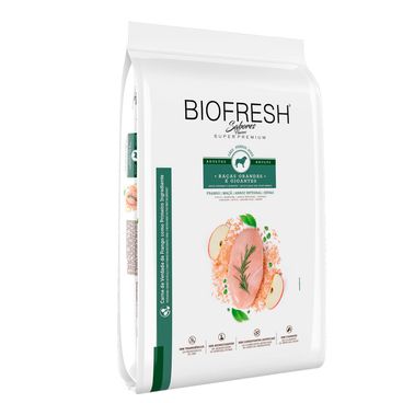 Racao-Biofresh-Caes-Adultos-Racas-Grandes-e-Gigantes-Frango-15Kg-foto-da-parte-da-frente-e-lateral-do-produto