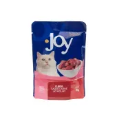 Racao-Umida-Joy-Gatos-Adultos-Carne-ao-Molho-85g-foto-principal-da-embalagem-inteira-