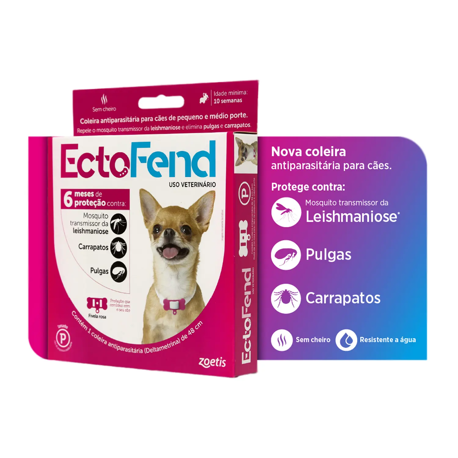 Coleira Antipulgas e Carrapatos Ectofend Rosa para Cães Pequenos e Médios