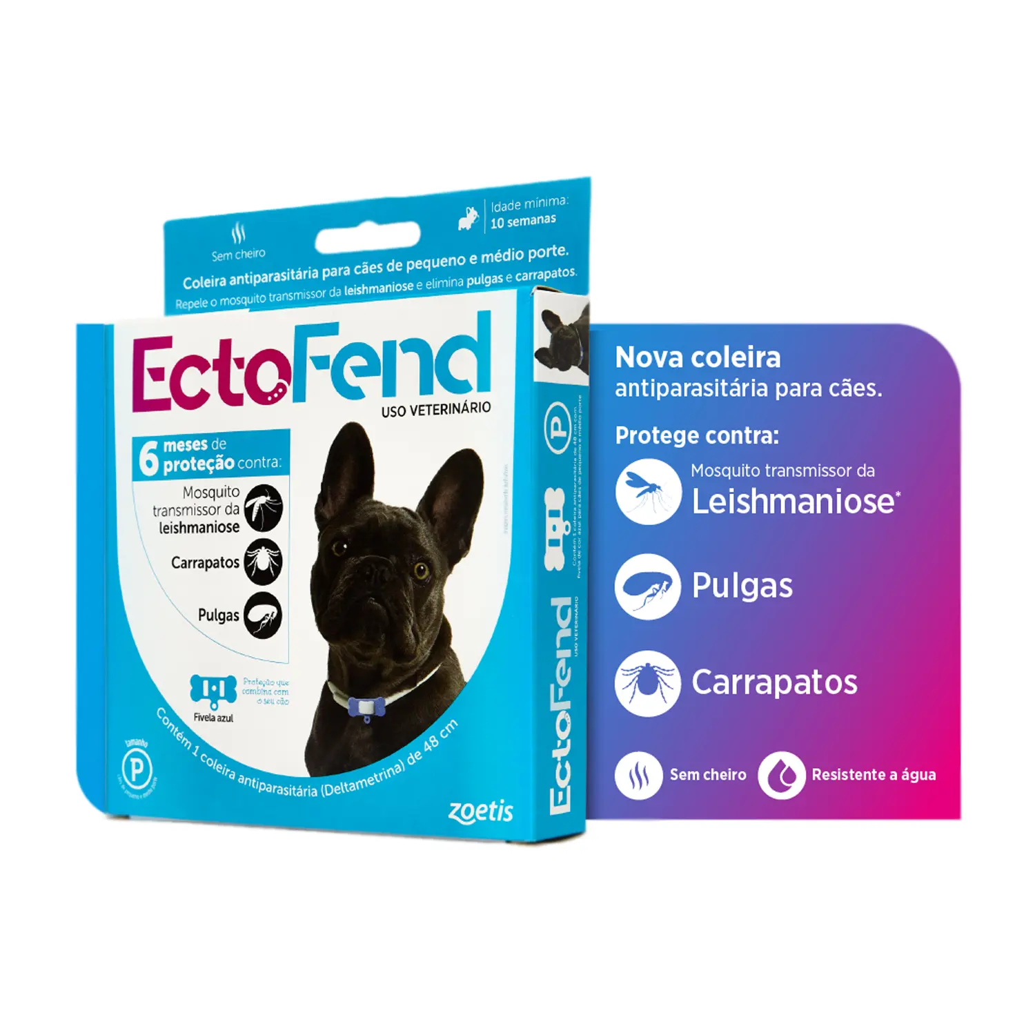 Coleira Antipulgas e Carrapatos Ectofend Azul para Cães Pequenos e Médios